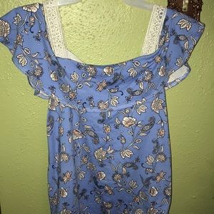 Blue Flowered Off the Shoulder top